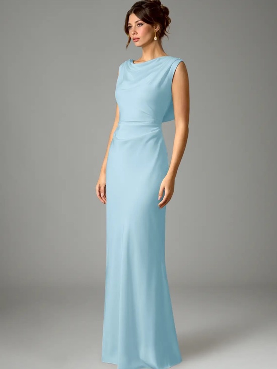 Azazie Dresses & Skirts - Azazie Kieryn Sky Blue Mermaid Pleated Stretch Satin Dress